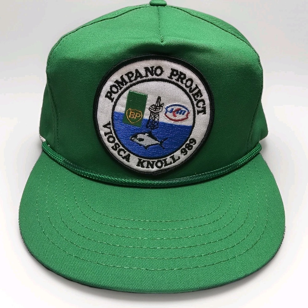 Vintage BP British Petroleum Gas Oil Rope Trucker Hat Snapback Dad Cap Drilling